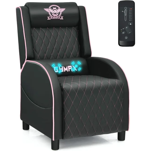 Massage Gaming Recliner Chair, Ergonomic Racing Style Single Sofa with Adjustable Headrest, Backrest & Footrest, Home Theater S