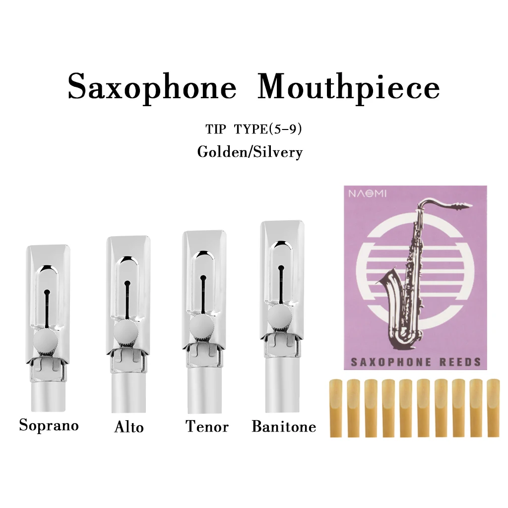 

NAOMI Delicate Metal Silver Color Nickel-plated Saxophone Mouthpiece w/ Cap & Ligature Reeds For Soprano/Alto/Tenor/Baritone Sax