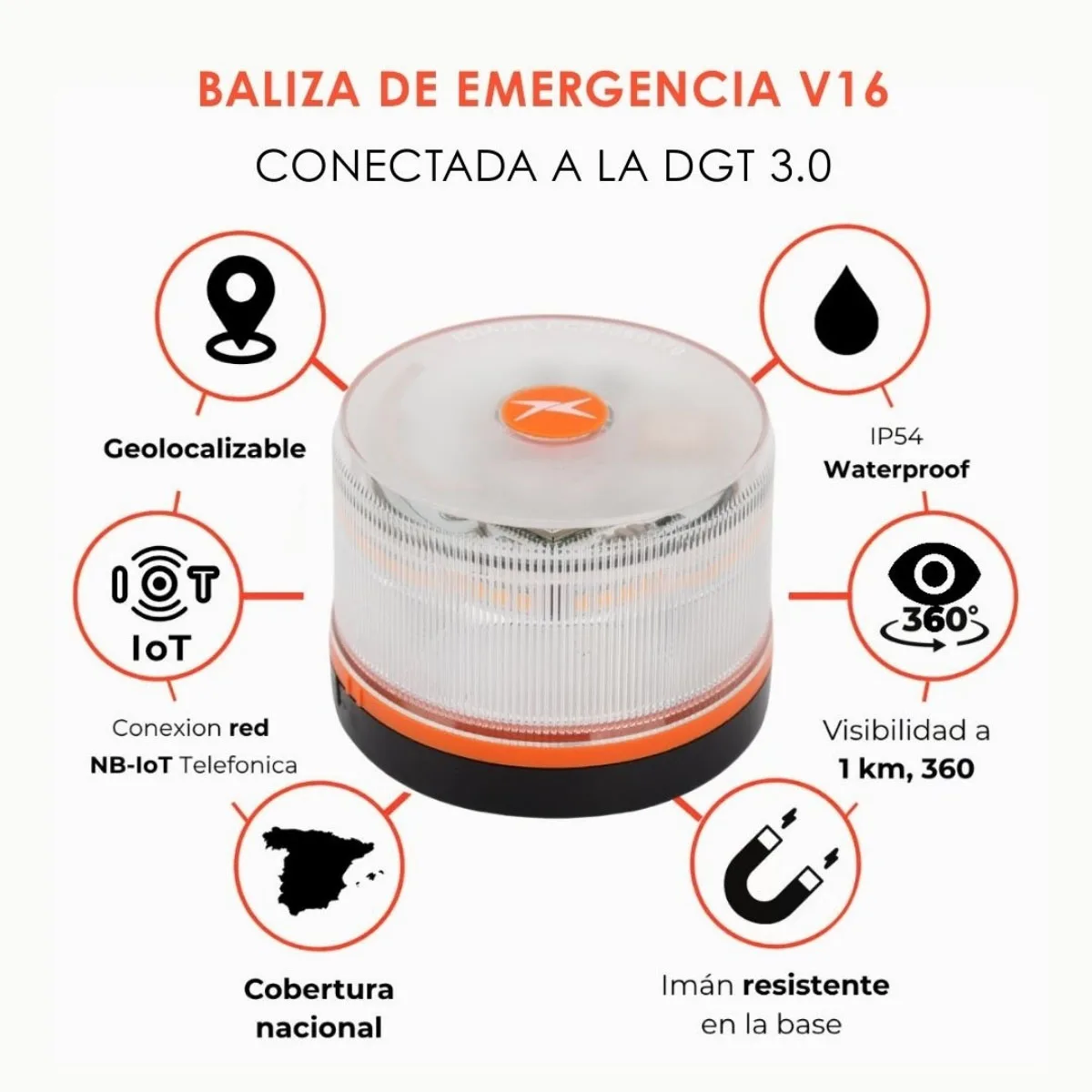 Luz LED de emergencia para automóvil con alta visibilidad hasta 1 milla y rastreador de geolocación para un posicionamiento rápido y eficiente