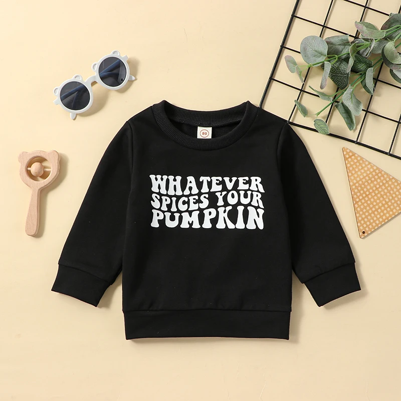 Description Picture 3 of itemToddler Boys Autumn Sweatshirts Black Long Sleeve Letter Print Pullover Crew Neck Tops Shirts