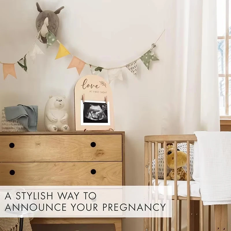 Cute Wooden Ultrasound Picture Frame Beautiful Double Sided Sign for The Announcement of Your Pregnancy Or Baby's Birth