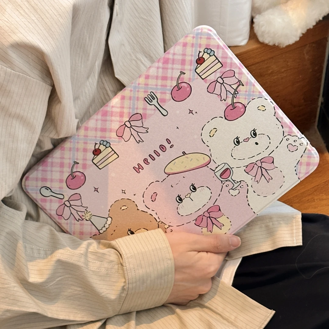 Pink Cartoon Bear Case for iPad