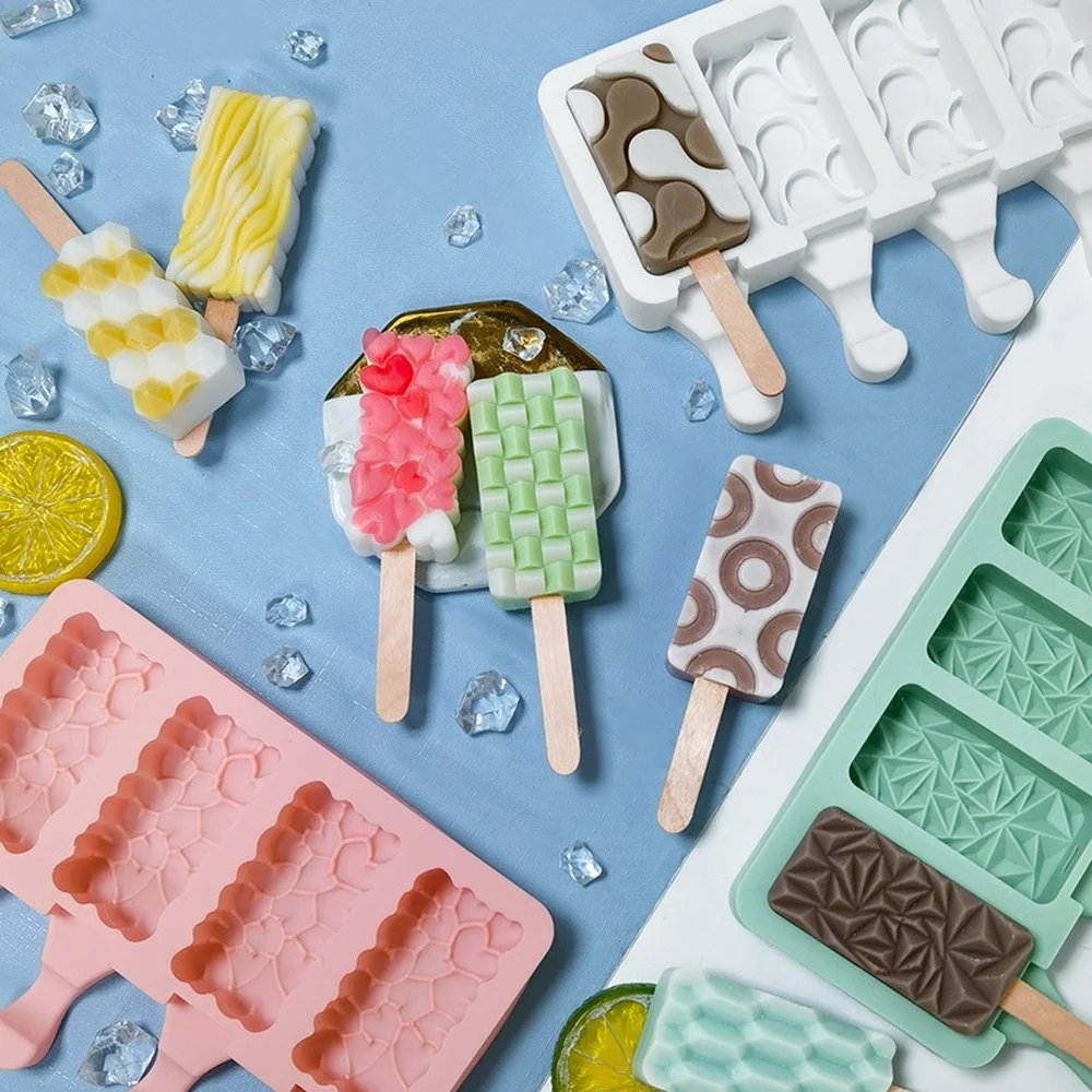 Geometry Pattern Silicone Ice Cream Mold Easy Popsicle Mold Reusable Ice  Cream Bar Pop Molds for DIY Making Summer Favorites