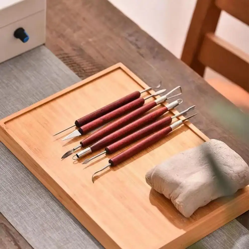 Pottery Tools 6pcs/set Red Wood Double-Ended Wire Knife For Clay Repair Clay Sculpture Carving Tool Set