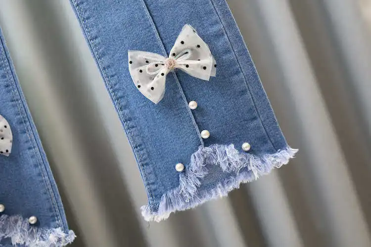 قيعان الجرس المرنة للبنات ، جينز أنيق وجيد التهوية ، لون خالص ، عصري ، عمر 3-12 سنة ، نمط الربيع والخريف