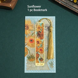 Retro Floral Metal Bookmark with Tassel - Elegant Bronzing Design (Sunflower)