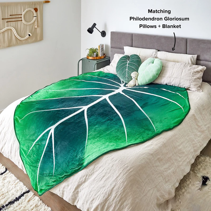 

Одеяло с большими листьями, мягкое Фланелевое покрывало в форме зеленых листьев с принтом, для кровати, дивана, одеяло для пляжа, подарок на день рождения