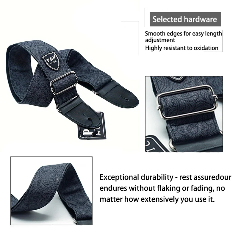 Vintage Embroidered Soft Guitar Strap with Secure Locking Clasp - 2.5 Inch Adjustable Belt