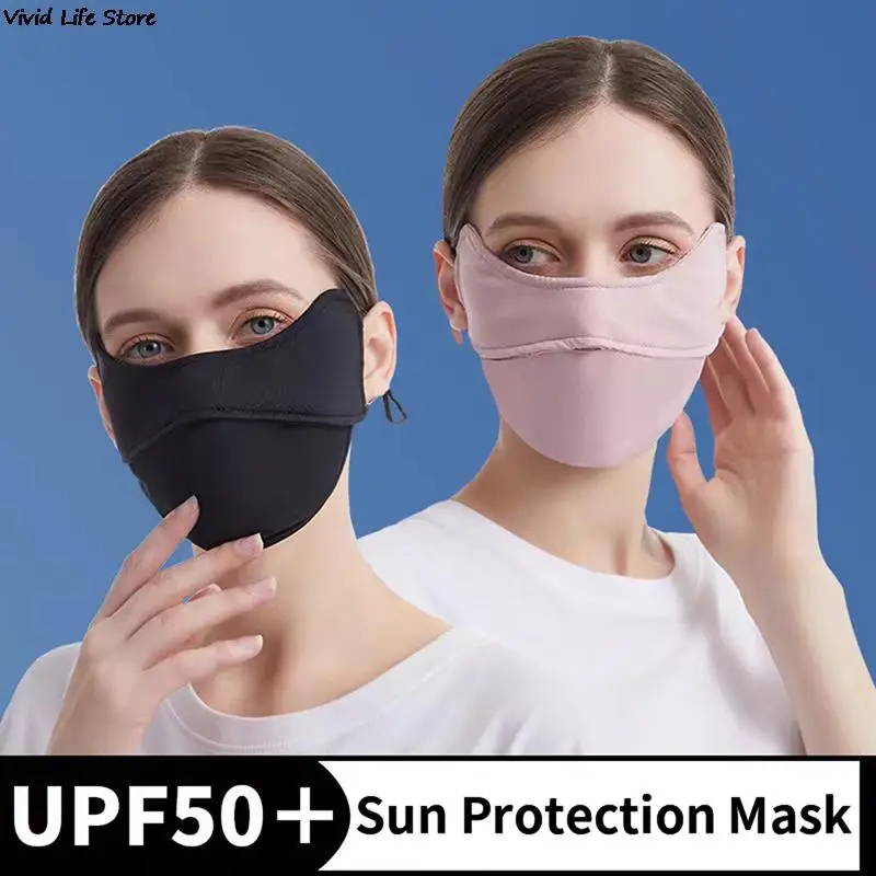 Summer Anti-UV Quick-drying Face Cover Ice Silk Sunscreen Mask Women Scarf Breathable Lady Face Protection Hanging Ear Headband image