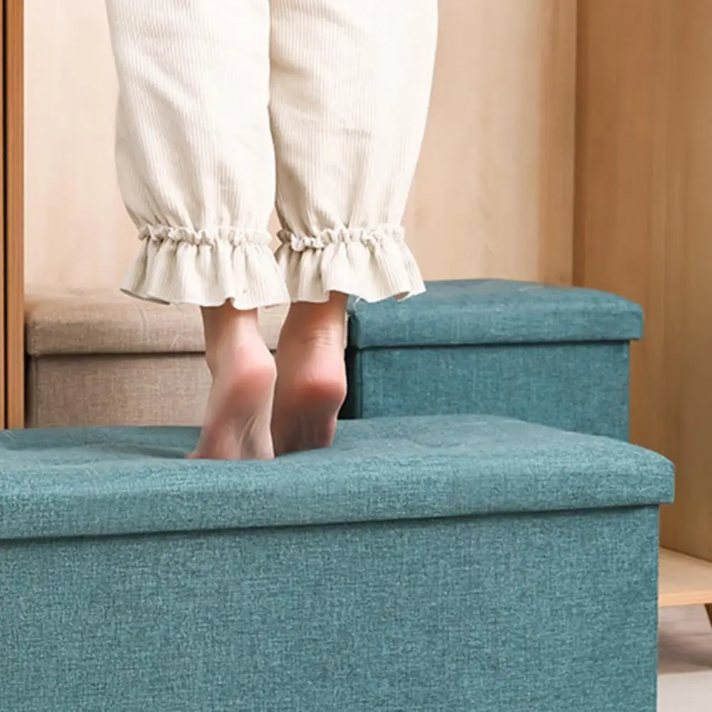 Storage Box Multi-functional Foldable Large Capacity Waterproof Fabric Storage Bench Modern Foot Rest Stool With Padded Seat 5
