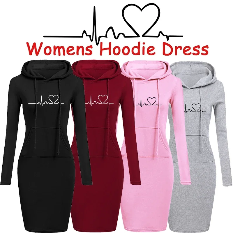 

Women Korea Fashion Hoodie Dress Long Sleeve Sweatshirts Casual Hooded Pullover Dress for Female Autumn Winter Clothing 2023
