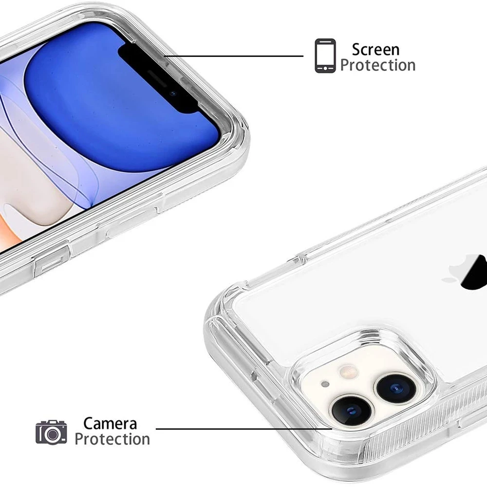 Military Level Heavy Duty Hard 3IN1 Transparent Shockproof For iPhone 14 13 11 15 16 Pro Max MINI X XR XSMAX SE 6 7 8Plus Case 4