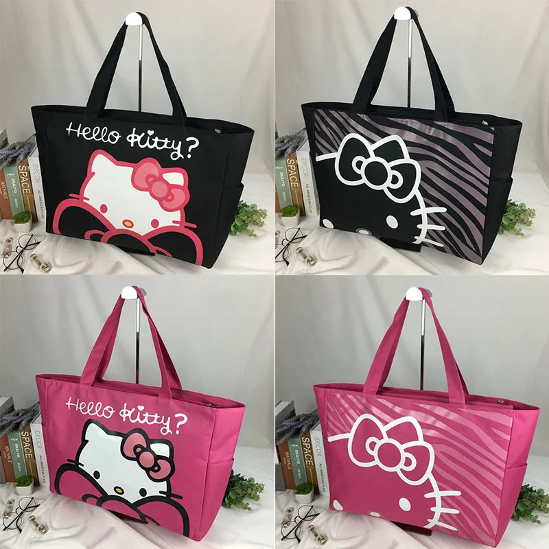 Kawaii Sanrio Large Canvas Bag Hello Kittys Cute Anime Shoulder Bag Oversized Capacity Foldable