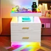 2-piece Set of Bedside Table with Wireless Charging Station, LED Lights, and 2 Drawers with Smooth Smart Bedside Table 2