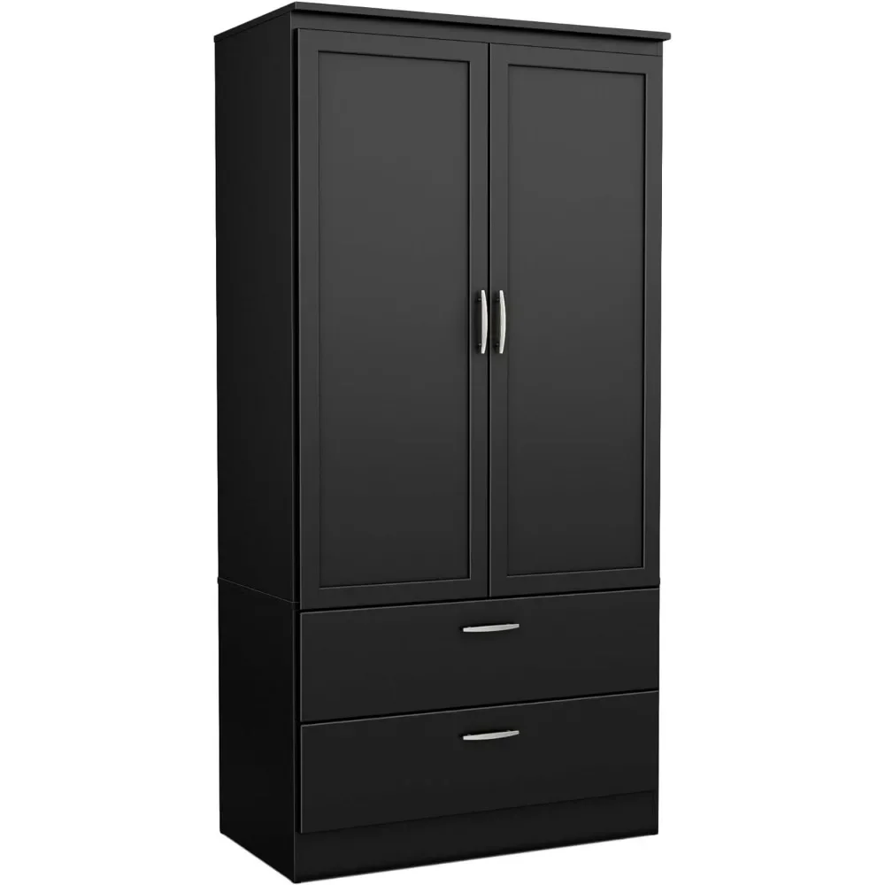 

Equipped with adjustable storage rack and non-toxic laminated particle board, environmentally friendly Wardrobe, Pure Black