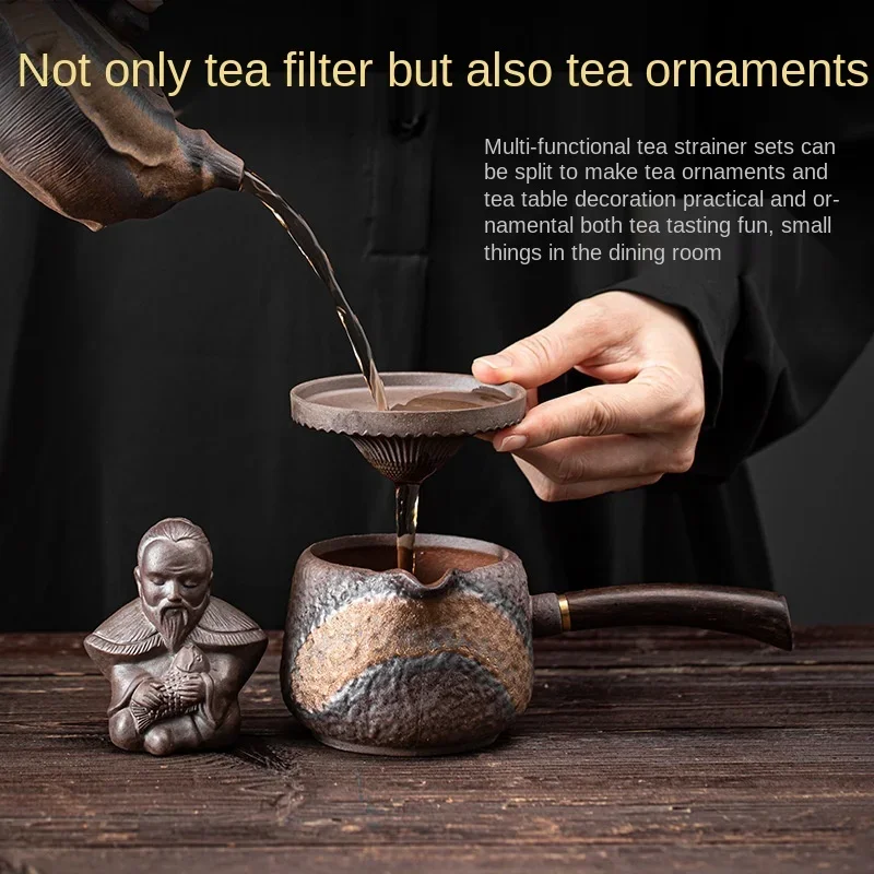 Lakes Ceramic Filter Group Creative Old Fisherman Little Monk Bamboo Hat Tea Funnel Tea Strainer Filter Infuser Set