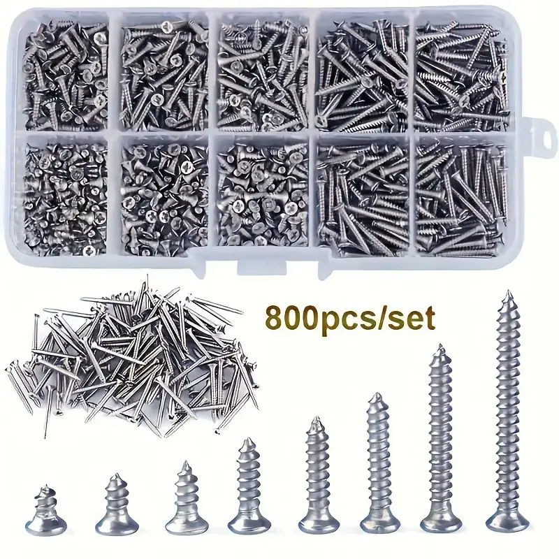 Self Tapping Screws 800pcs Self Tapping Wood Screws Set M2 Phillips Flat Head Sheet Metal Screw Self Tapping Screws Assortment Kit