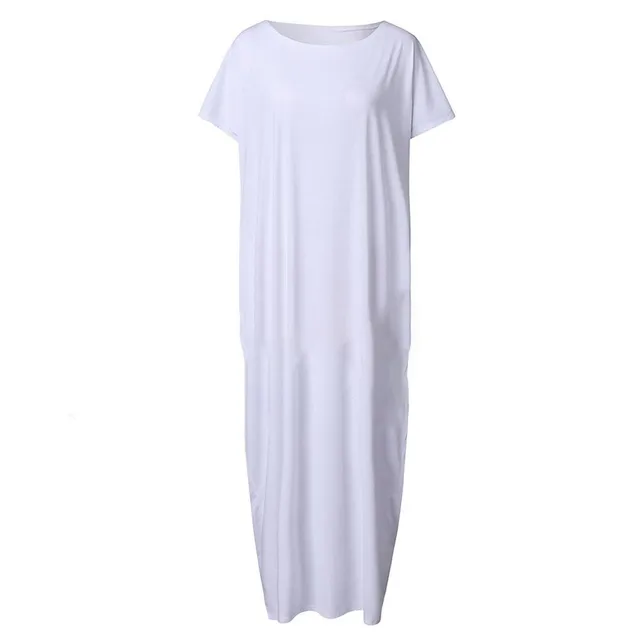 Women Summer Slash Neck Short Sleeve Pocket Long White Dress Female Casual Loose Home Dress Robe Off Shoulder T-Shirt Maxi Dress 3