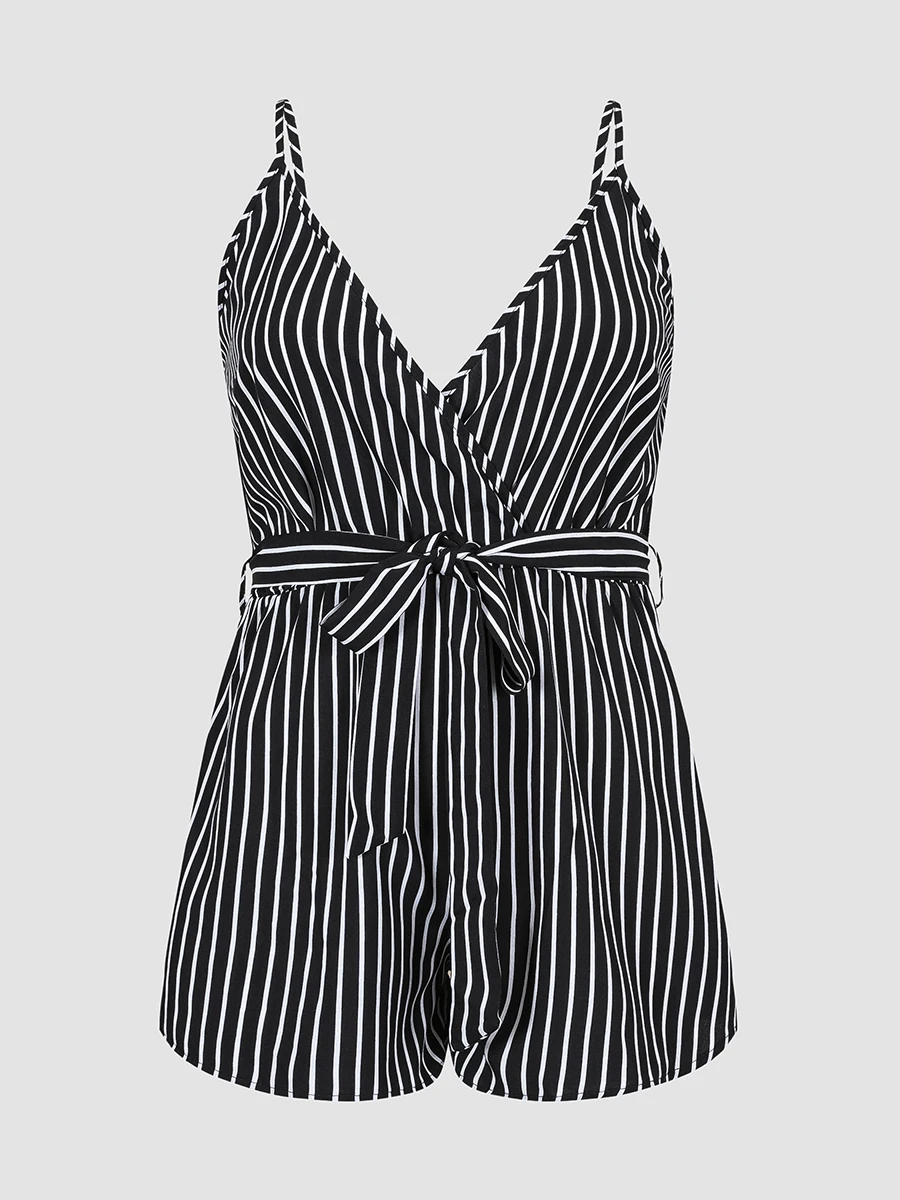 

Finjani Striped Sleeveless Cami Belt Romper V-Neck Backless Plus Size For Women‘s Jumpsuit