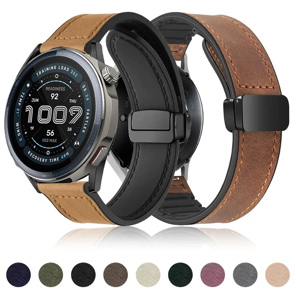 Elegant Leather Silicone Smart Watch Strap - Versatile 20mm/22mm Band