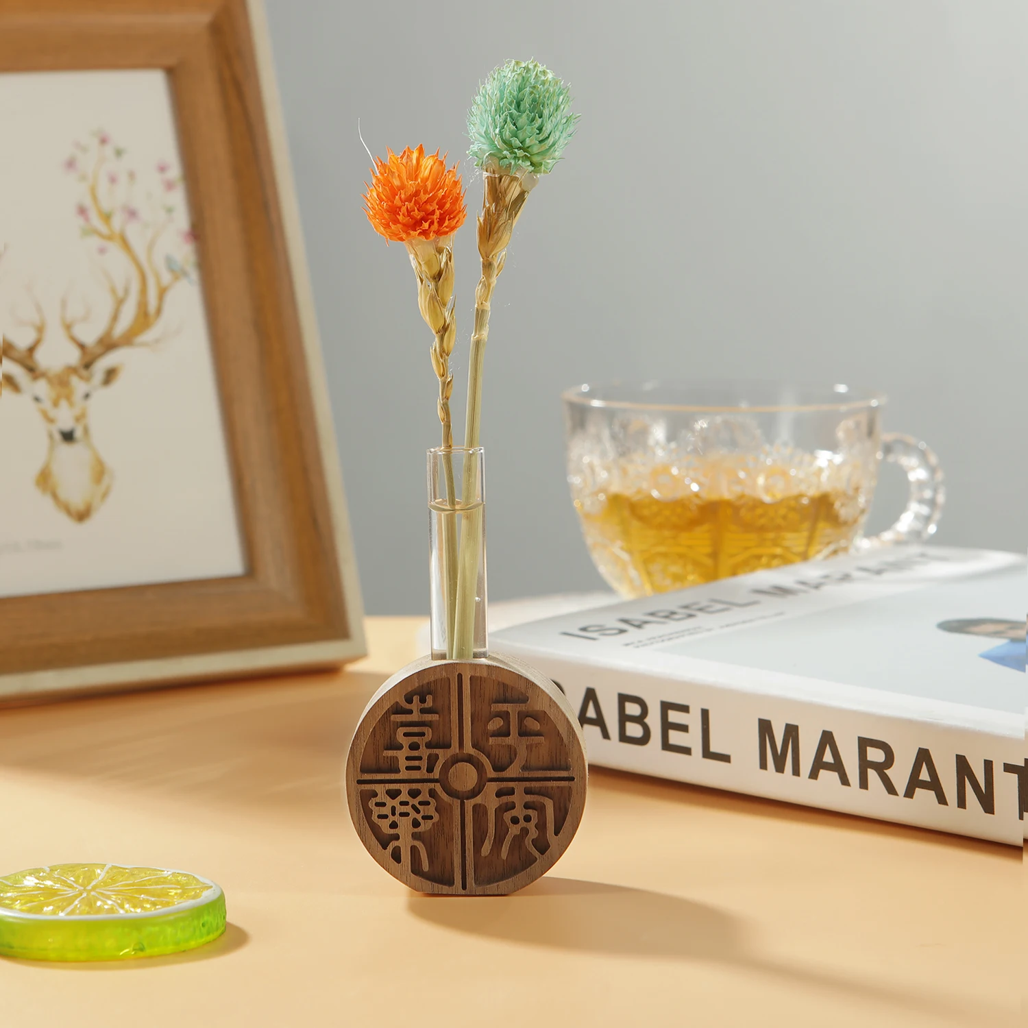 Wooden Home Fragrance Diffuser Bottle Party Gifts Glass Container Reed Diffuser Essential Oil Bottle Flower Diffusers Sticks