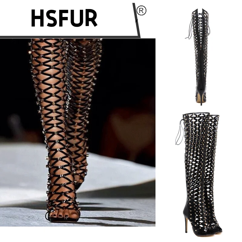 

Sexy INS Cross border AliExpress Nightclub Hollow out Thin High Heels Large Size 40 High Heel Cool Boots Women's Shoes