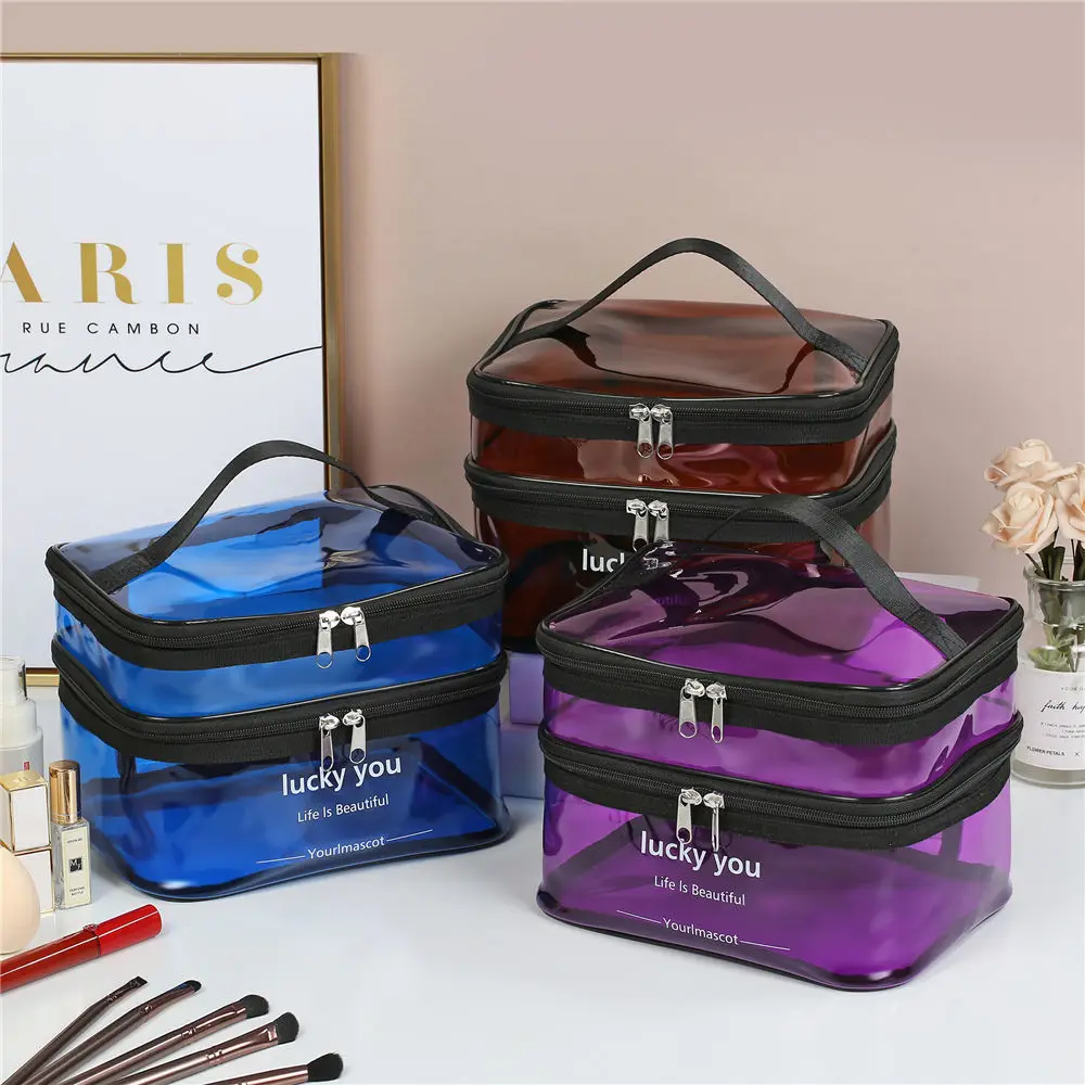 Women's double layer large capacity portable toiletry bag Waterproof cosmetics bag travel storage bag 2