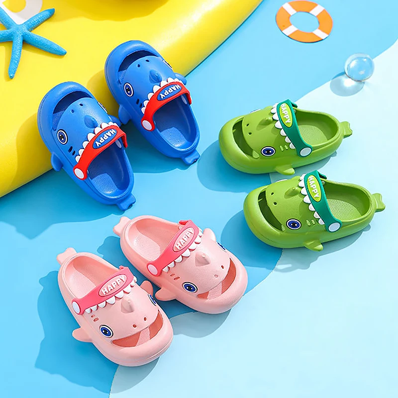 Kids Slippers Kids Sandals Cute Cartoon Megalodon Shark Slippers Waterproof Anti-slip Garden Shoes Boys And Girls Outdoor Casual Beach Sandals For Kids