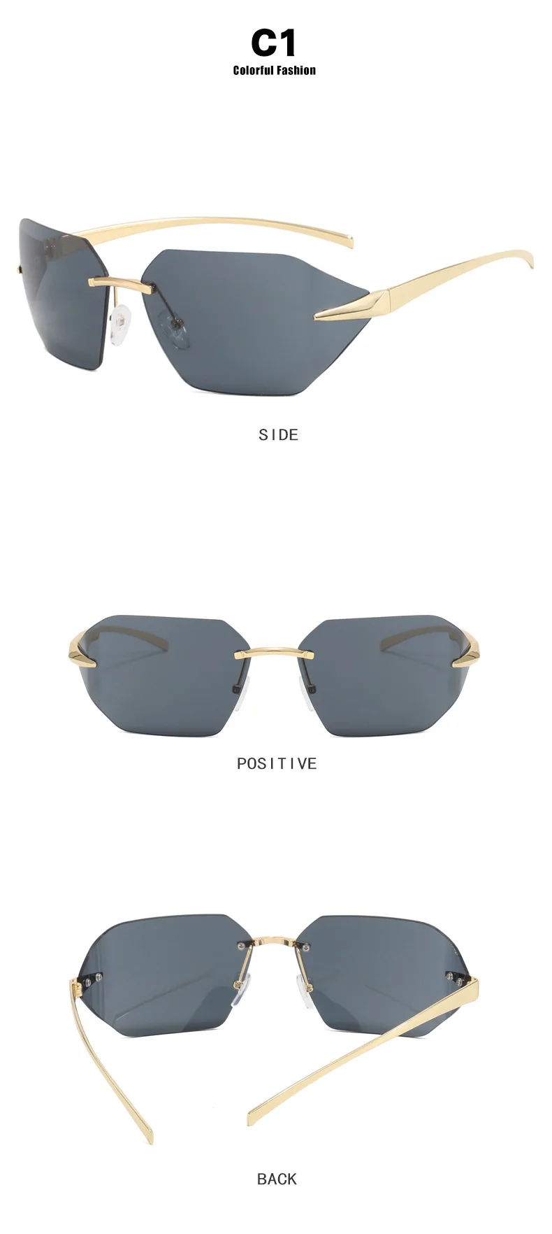 Luxus Marke Designer Randlose Metall Bein Trendy frauen Sonnenbrille Designer Marke Männer Sonnenbrille Reise Party Stick Brillen UV400 – Detail 8