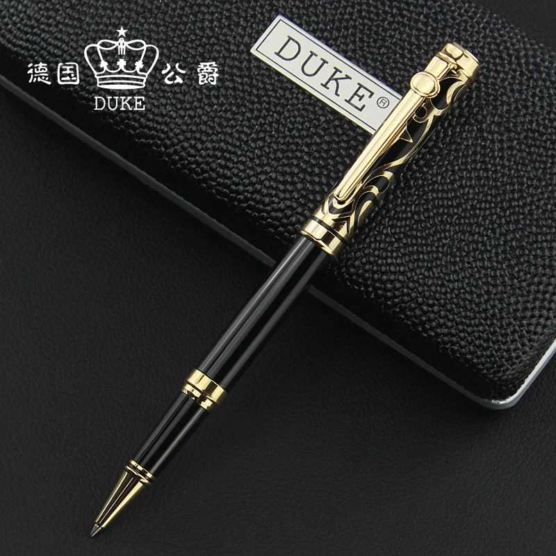 Duke Metal Sapphire Flower Pattern Gold Trim Refillable Roller Ball Ballpoint Pen Professional Office Stationery Writing Tool 120pcs set chinese xuan zhi paper calligraphy rice paper handmade flower green leaf writing letter paper painting good quality