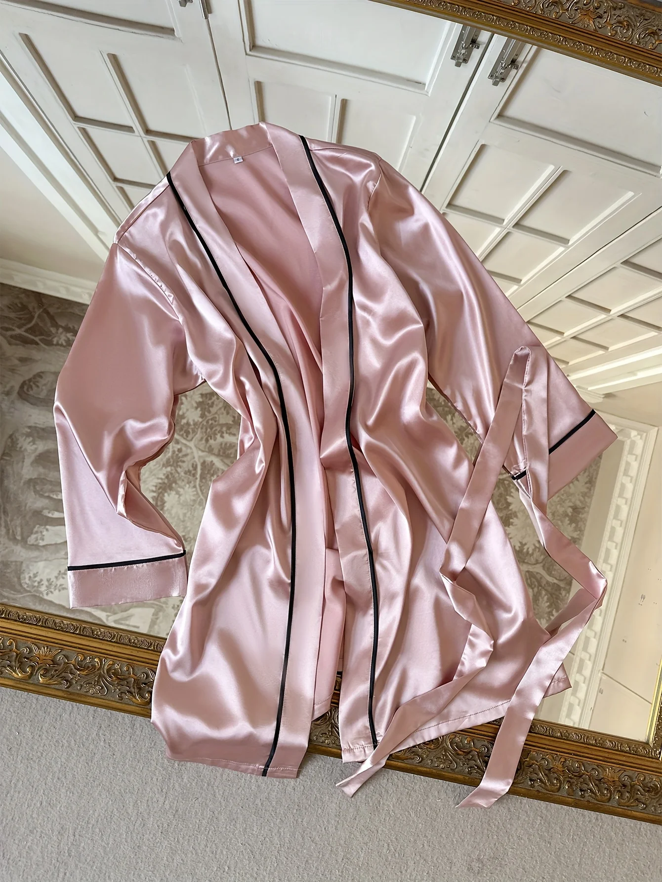 Elegant Women Sleep Robe V Neck Self Tie Waist Belt Loose Pajamas Casual and Comfortable Bedroom Bathrobe Loungewear Nightwear - 4
