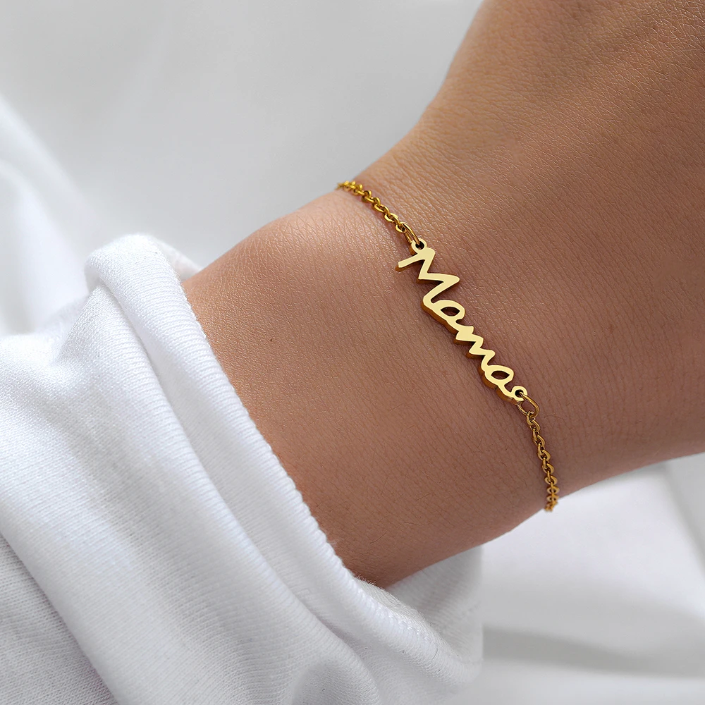 Bracelets en acier inoxydable avec pendentif lettre maman pour femme, bijoux à breloques, cadeaux pour maman, amoureux de la fête 1