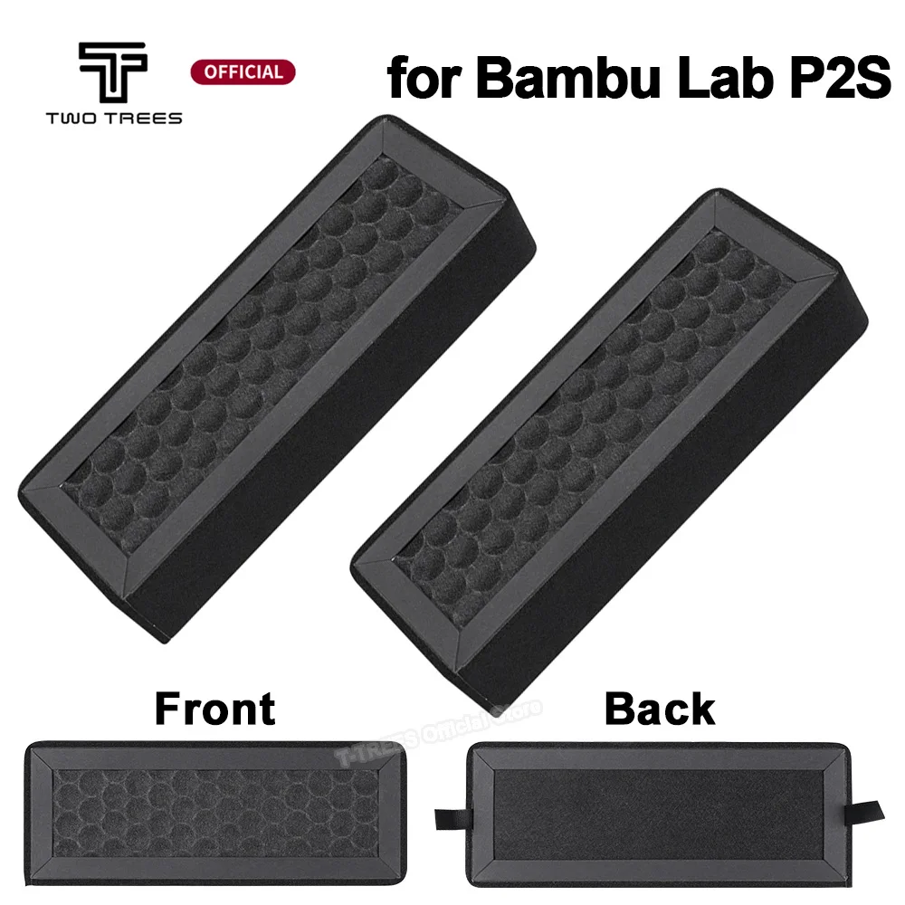 Lot de deux filtres à charbon actif pour imprimante 3D Bambu P2S, emballage d'origine.