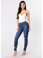 2024 Women Stretch Skinny Ripped Jeans Lady High Waist Pencil Long Pants Narrow Straight Leg Wrap Hips Plus Size S-3XL Trousers - Image 5