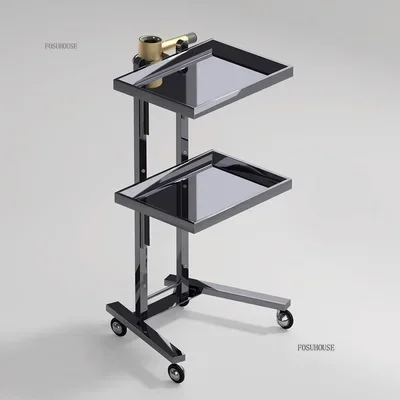 Beauty Stainless Steel Salon Trolleys Hair Cutting Folding Bar Trolley Barber Shop Special Tool Carts with Wheels