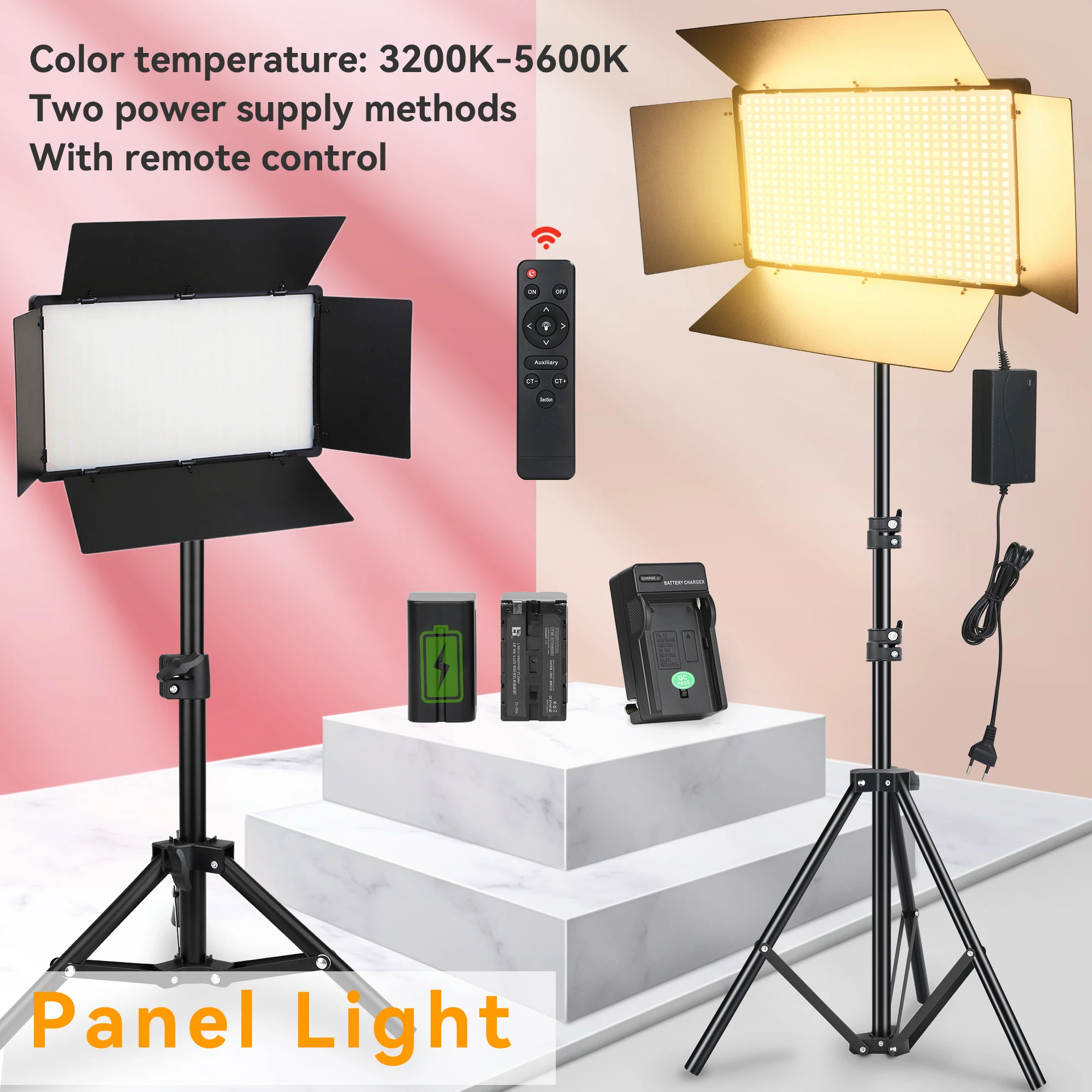 

Photo Studio LED 3200K-5600K Video Fill Lamp Light Panel Photography Lighting with Tripod Stand Long Arm EU Plug for Live Stream