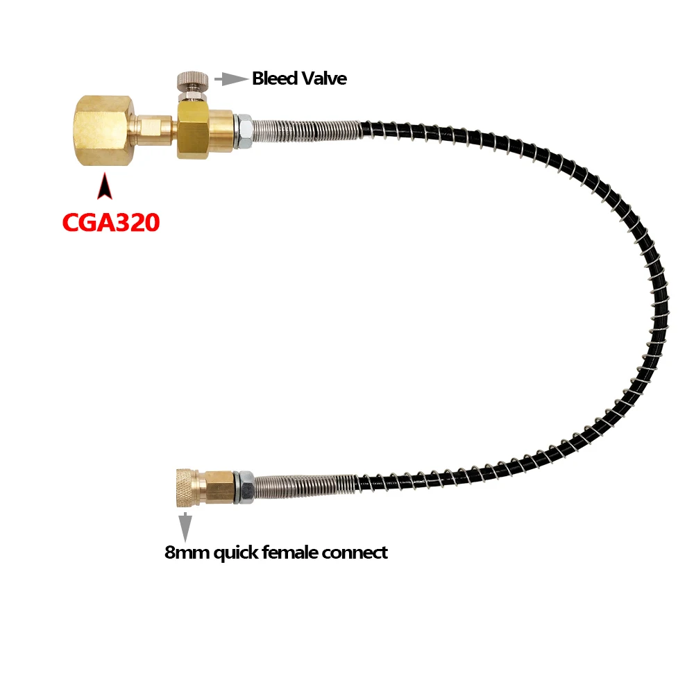 Verstärkter Feder schlauchs atz an den Nachfüll adapter für Kohlendioxid tanks mit 21,8-14 oder cga320 mit 8mm Schnell buchse