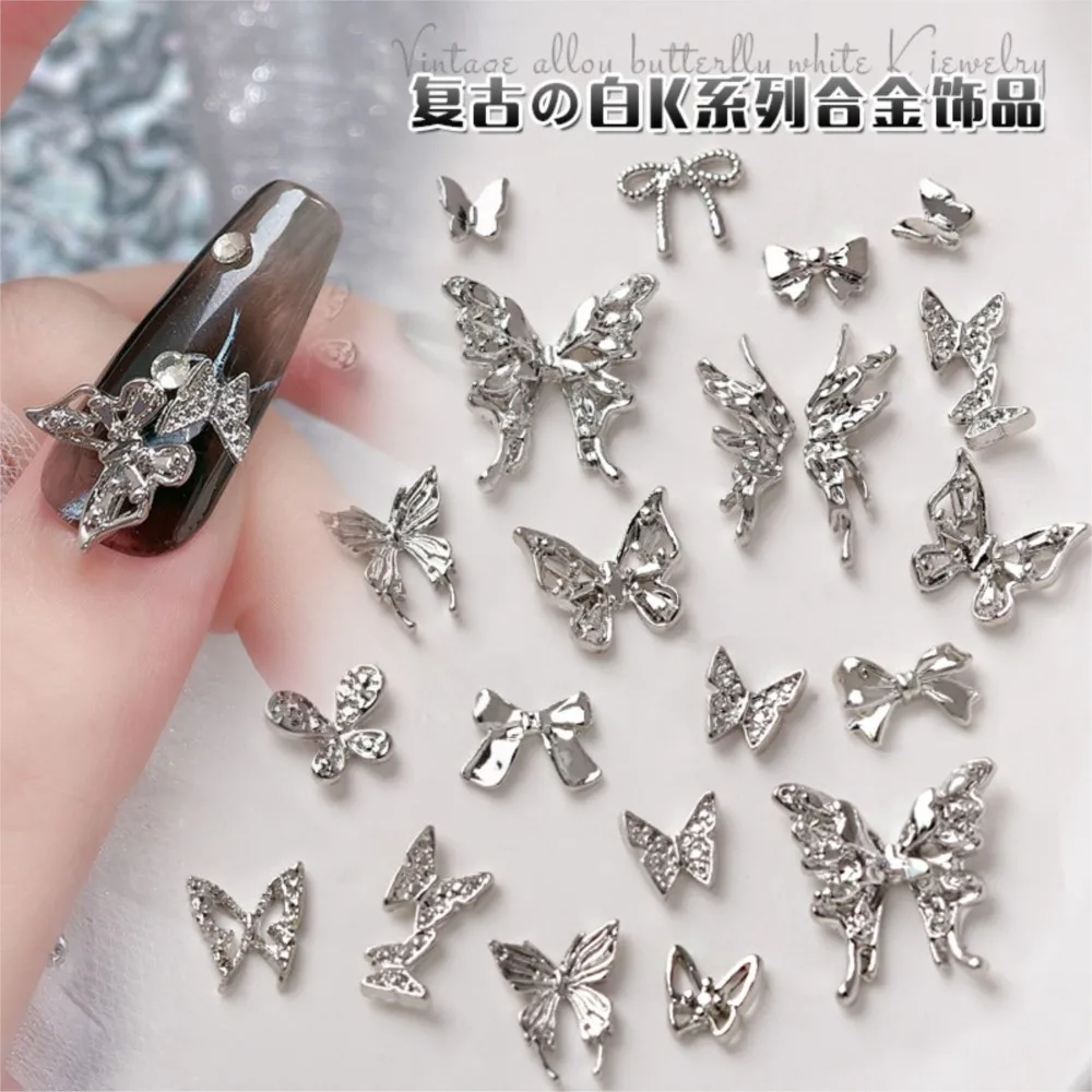 Подвеска для ногтей в форме бабочки из серебра, 20 шт.
