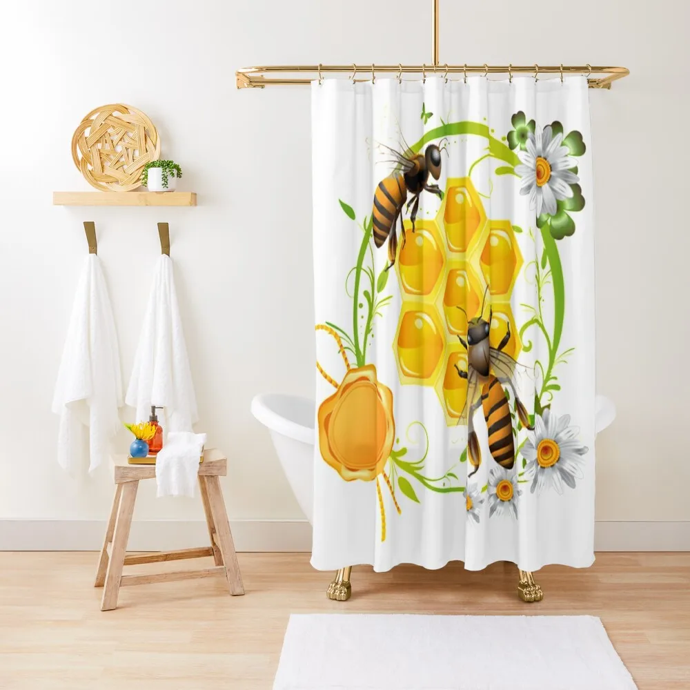 

Bee Honey Shower Curtain Cover Bathroom Box Shower Sets For Bathroom Anti-Mold Waterproof Shower Curtain