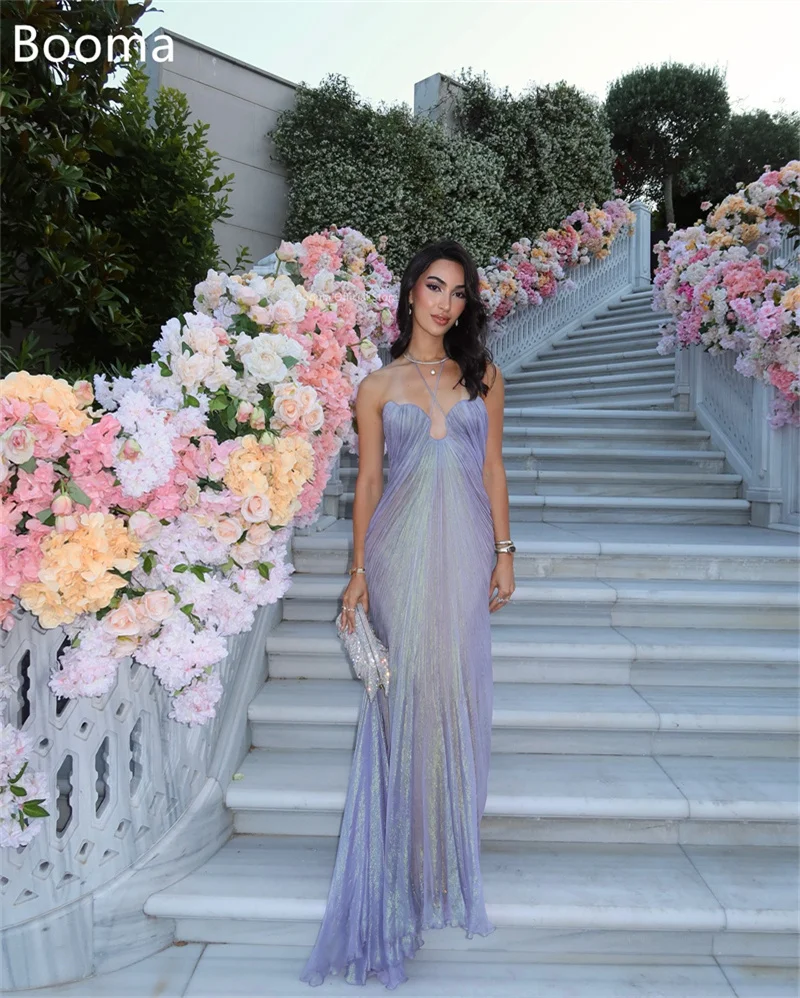 Booma Shiny Mermaid Backless Evening Dresses Formal Party Gowns for Women Pleat Long Sleeveless Prom Gown Customize 5