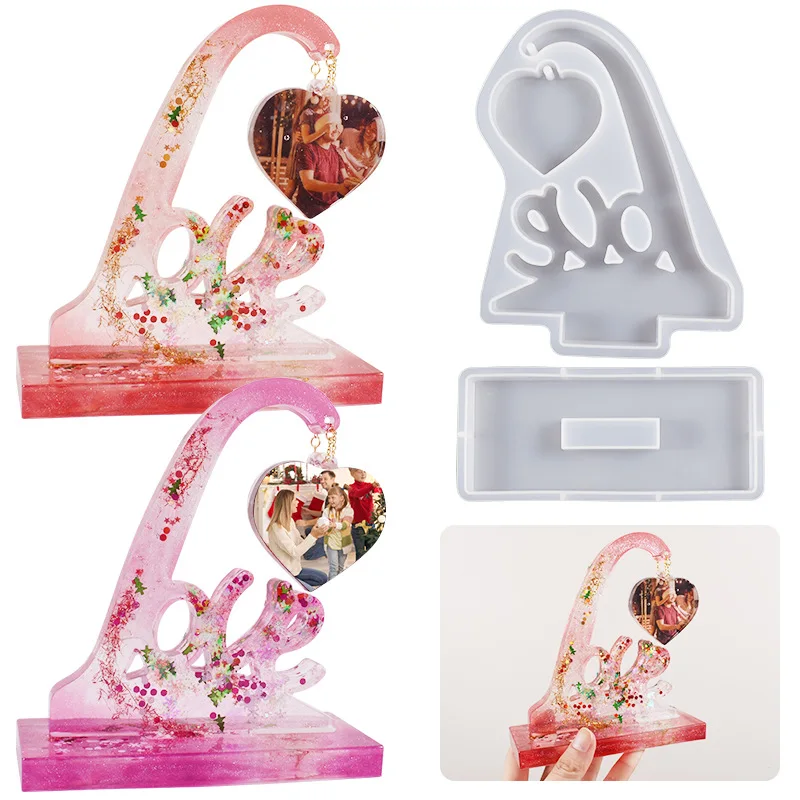 

Resin Photo Frame Molds Set Heart Shape Silicone Mold for DIY Casting Epoxy Mould with Chain Crafts for Table Home Decor