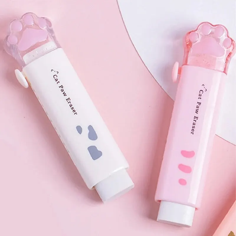 2Pcs Kawaii Erasers Cat Paw Shaped Retractable Erasers Push-pull Rubber Eraser for Kids Students Office School Supplies pencil eraser retractable eraser