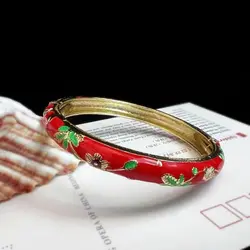 Elegant Enamel Cloisonne Peony Filigree Double Bangle Bracelet - 58 - 60mm (Silver Plated)