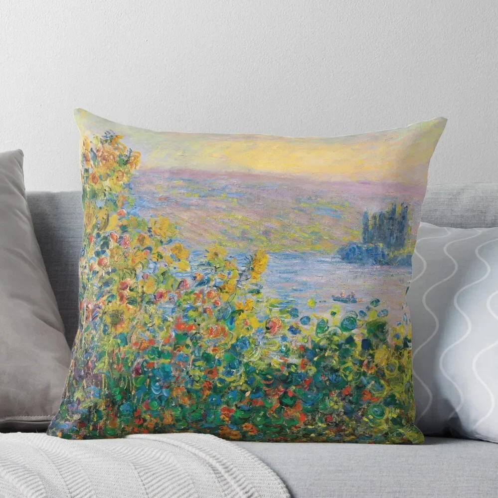 

Claude Monet - Flower Beds at Vétheuil Throw Pillow Christmas Covers For Cushions Embroidered Cushion Cover
