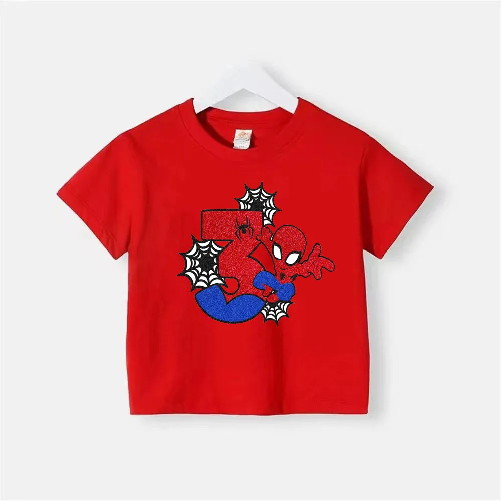 Children's T-shirt Birthday Numbers 1-8 Marvel T-shirt Children's Cartoon Kawaii Casual Wear Superhero Boys and Girls T-shirt 6