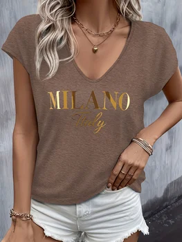 Summer women's short sleeved V-neck loose Modal T-shirt top short sleeved comfortable breathable T-shirt top 1