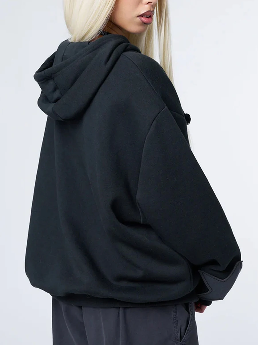 Y2K Vintage Star Print Hooded Hoodie for Women Casual Loose