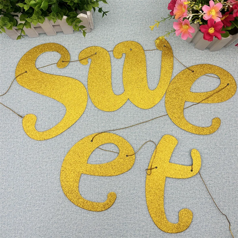 1Set Gold Sweet 16 Year Birthday Banner Boy Girl 16th Anniversary Party Bunting Garland Princess 16th Birthday Party Supplies