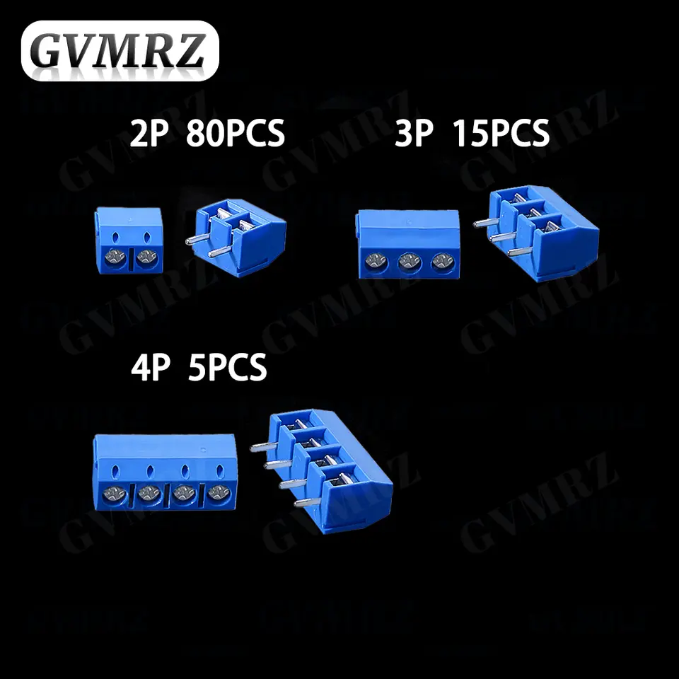 100PCS PCB Screw Terminal Block Connector KF301 Pitch 5.0MM 2P 3P 4P Splicable Kit Box KF301-2 Blue KF301-2P KF301-3P KF-301 image 5