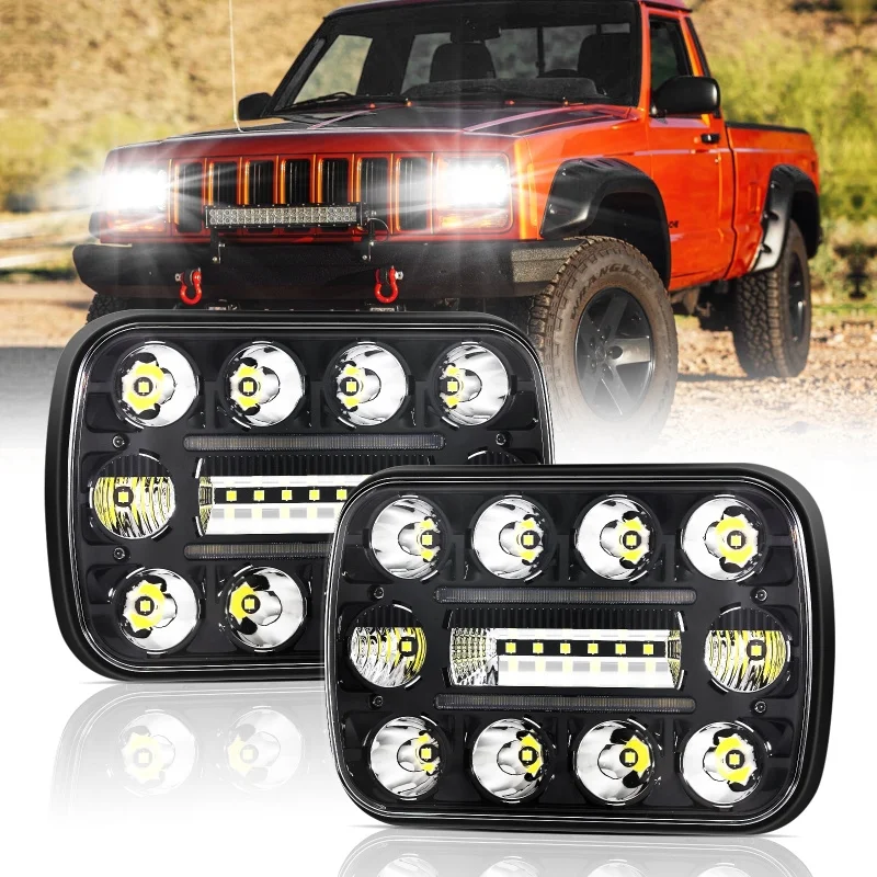 

1pair Rectangle Car Headlight IP67 Waterproof LED Daytime Running Light with Hi-Lo Beam (White Light)